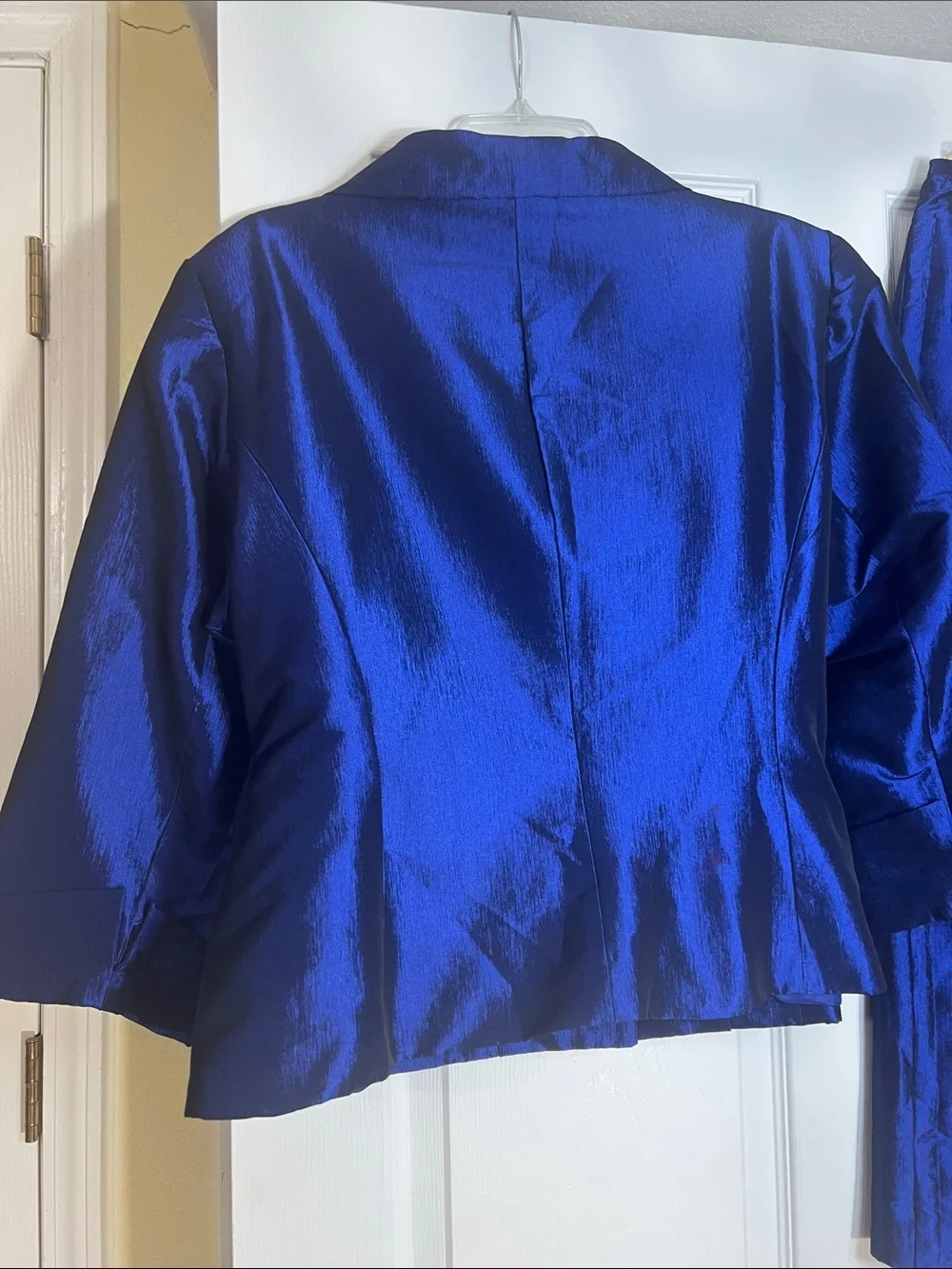 Women's Cobalt Satin Pencil Skirt with Matching Jacket - Elegant Two-Piece